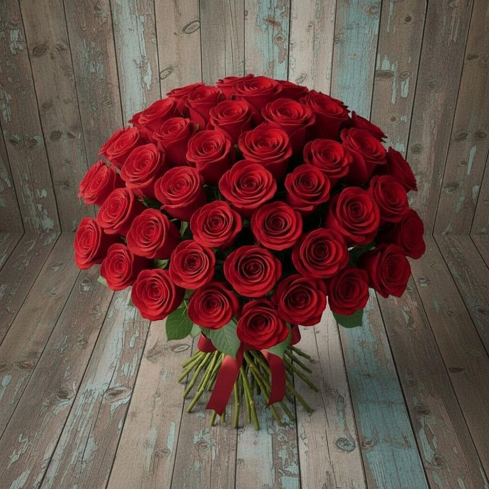 Букет 55 Красных роз Фридом в Красный Профинтерн