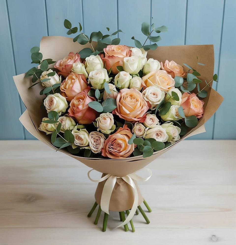 Букет цветов из: Альстромерии и Розы в Красный Профинтерн