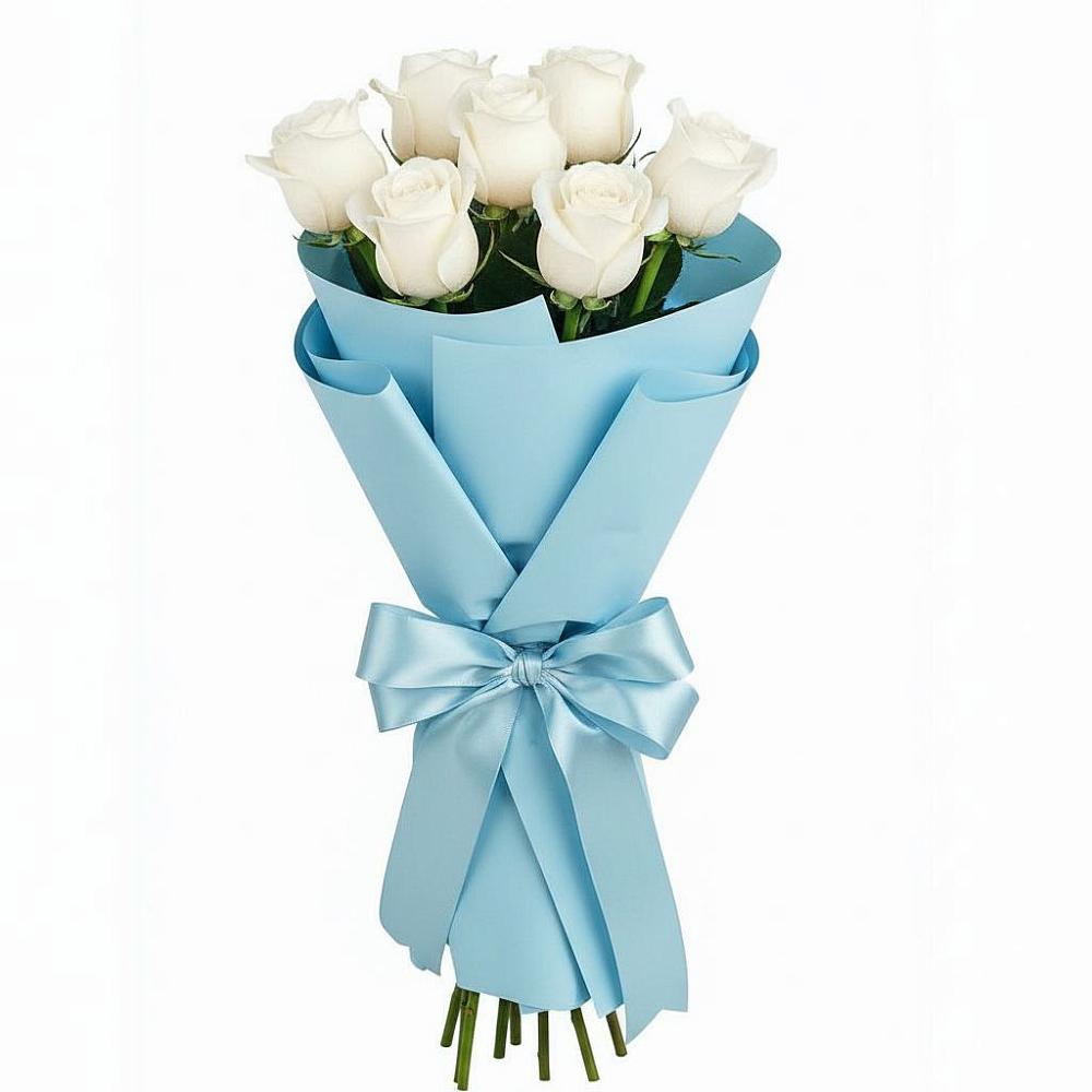 Букет 7 белых роз Проуд в Красный Профинтерн