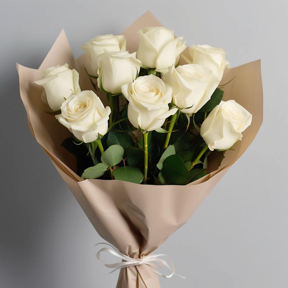 Букет 9 Белых роз Эдлесс Лав в Красный Профинтерн