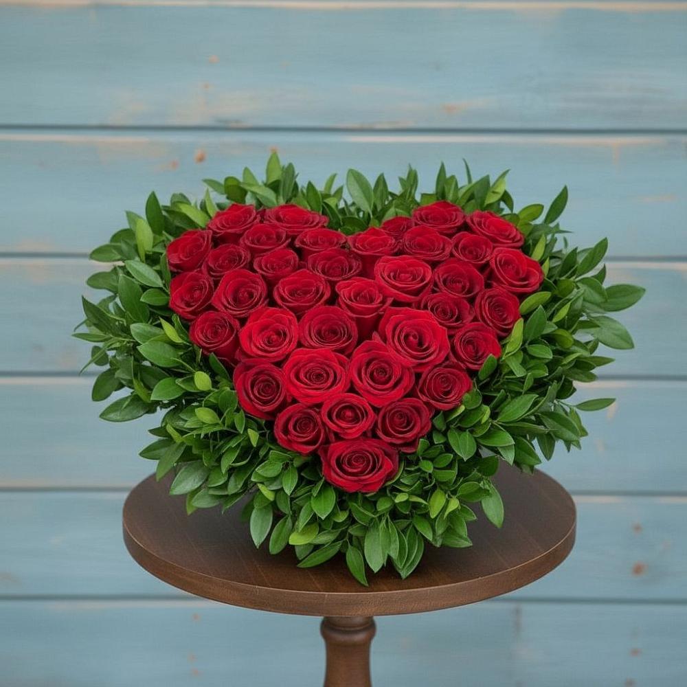 Цветочная композиция из Розы в виде сердца в Красный Профинтерн