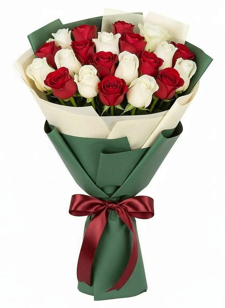 Букет Микс из красных и белых роз в Красный Профинтерн