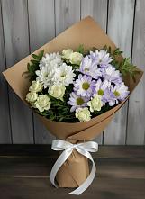 Букет цветов из:  Хризантемы и Розы в Красный Профинтерн