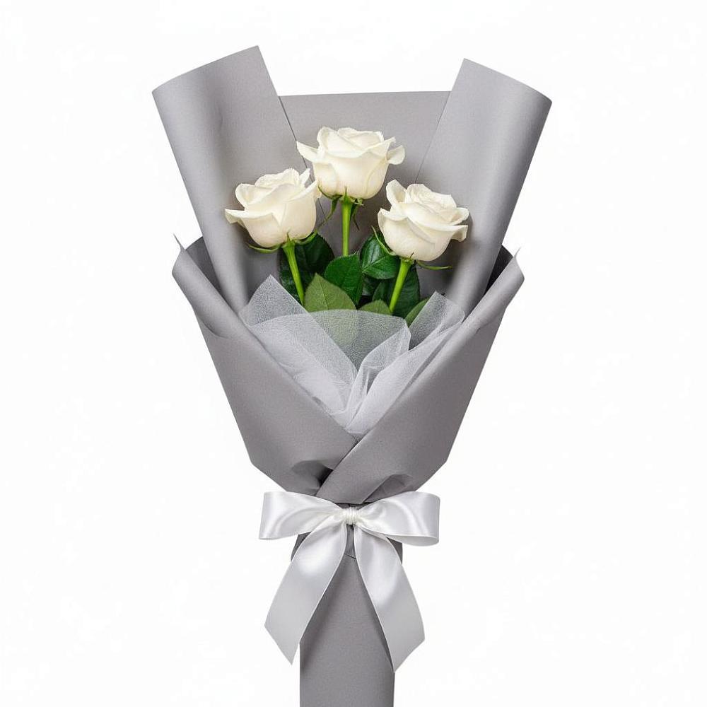 Букет 3 белые розы в Красный Профинтерн