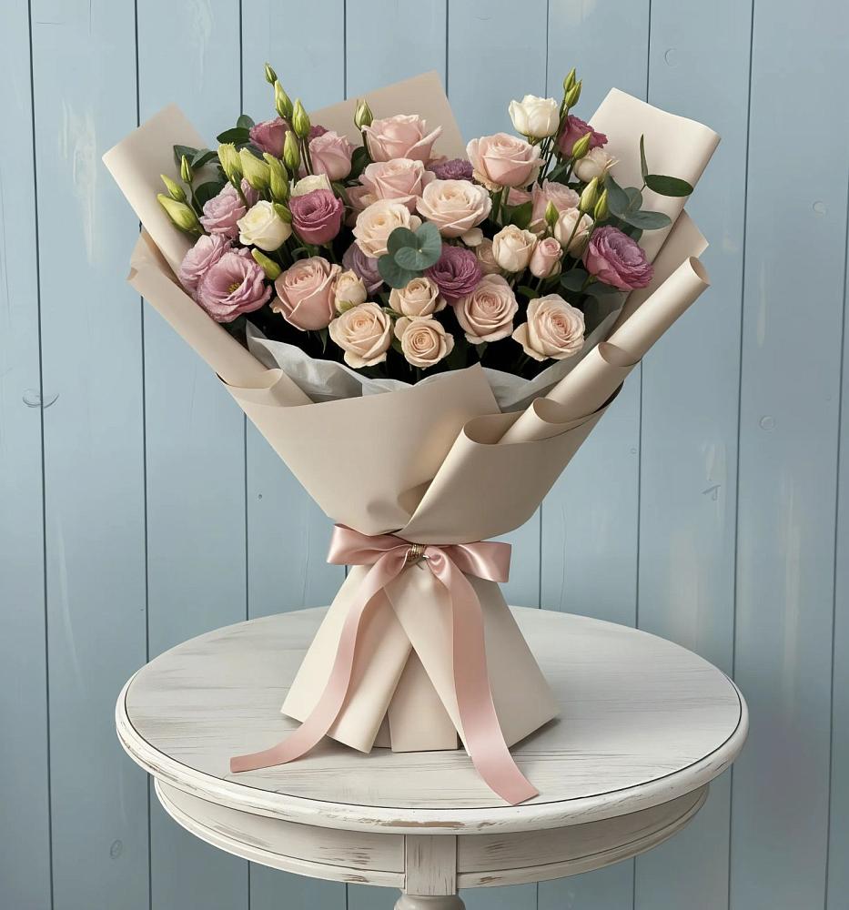 Букет цветов из: Розы и Лизиантусы в Красный Профинтерн