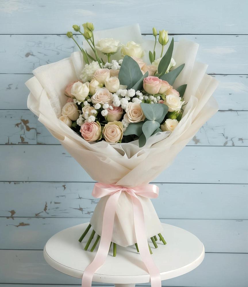 Букет цветов из: Розы и Лизиантусы в Красный Профинтерн