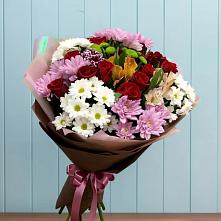 Букет цветов из:  Розы, Хризантемы и Альстромерии #REPLACE_PRED# Красный Профинтерн