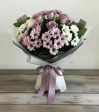 Букет цветов из:  Хризантемы и Розы в Красный Профинтерн