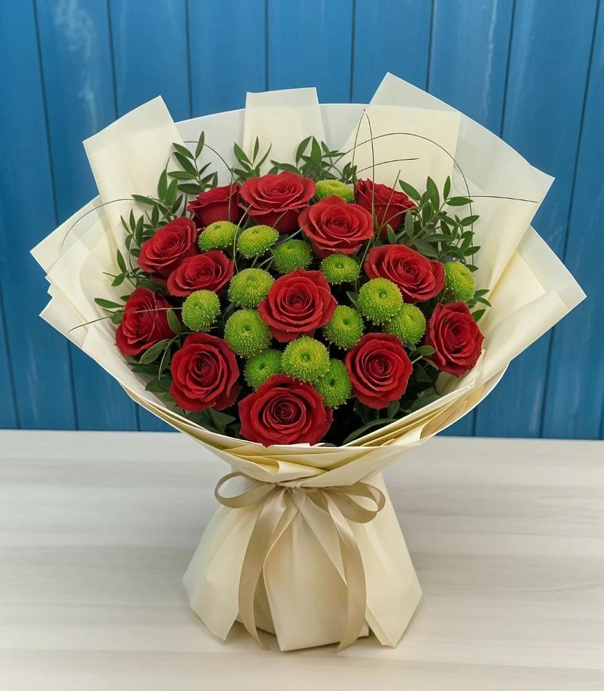 Букет цветов из: Розы и Хризантемы в Красный Профинтерн